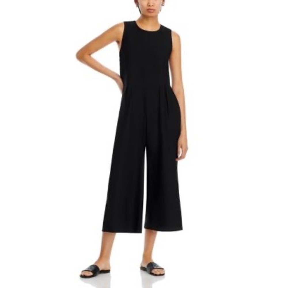 Eileen Fisher Sleeveless Wide Leg Jumpsuit Black Womens Small